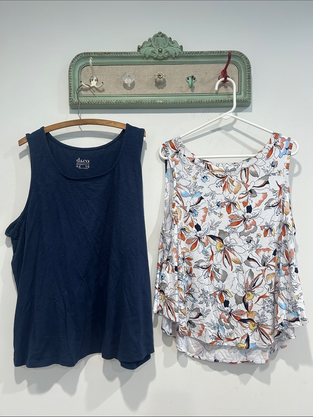Navy Tank Top and Floral Sleeveless Blouse plus size 2x women’s shirt bundle